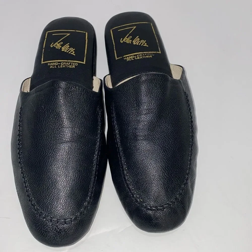 John Weitz Hand Crafted All Leather Men’s Black Slipper Size 14